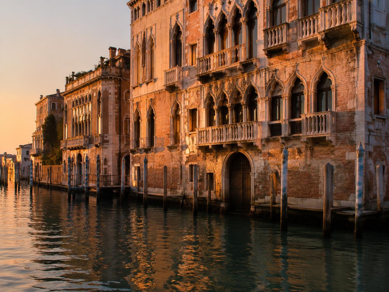 Palazzi veneziani affacciati sul canale al tramonto